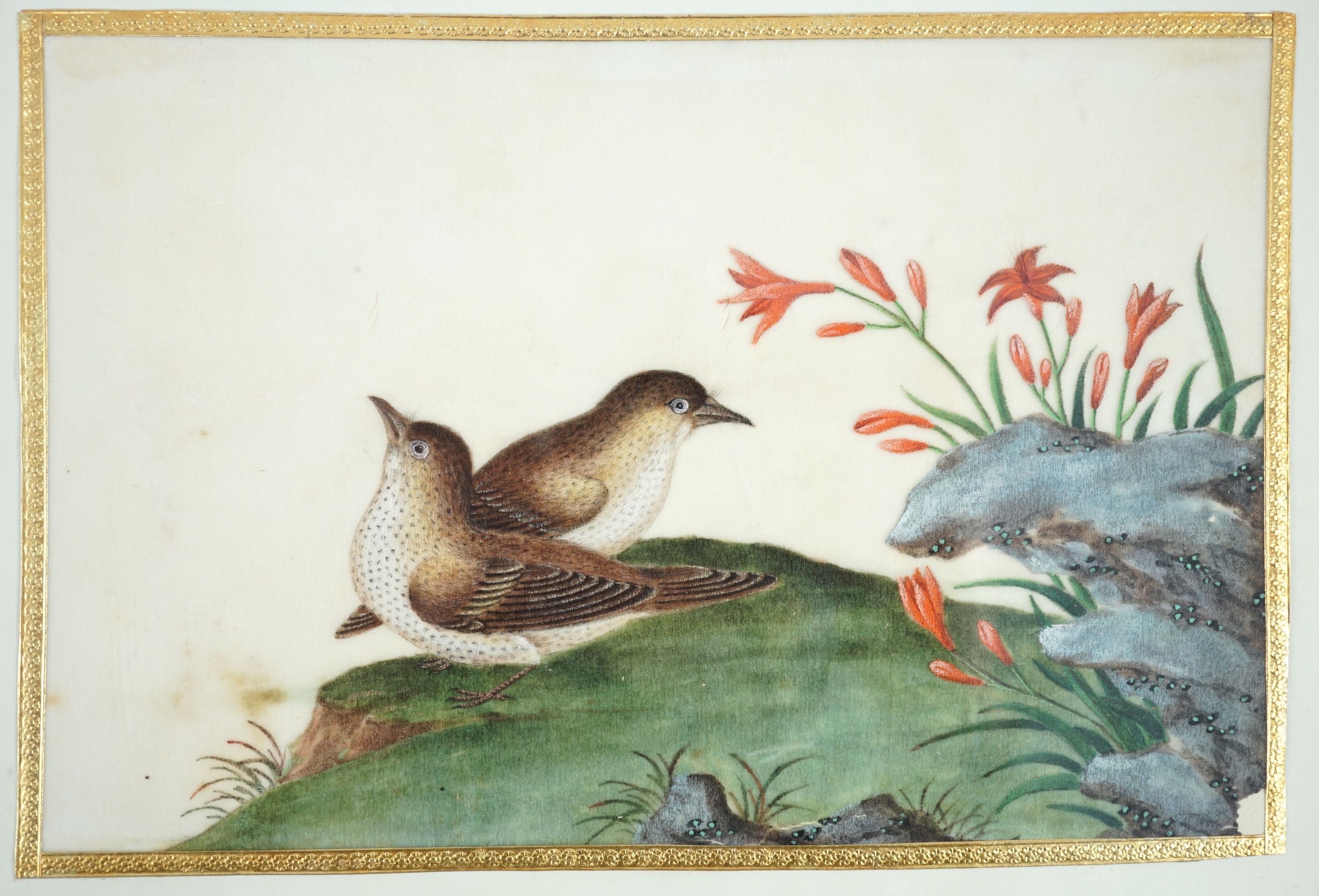 A set of 16 Chinese pith paintings of birds and flowers, mid 19th century, Largest Image 12cm x 18cm